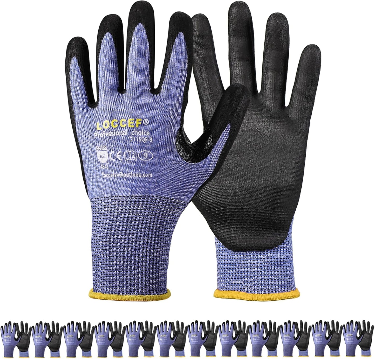 LOCCEF 3 Pairs Safety Work Gloves,Touchscreen Compatible, Superior Dexterity,Level 5/A4 Cut Resistant Work Gloves