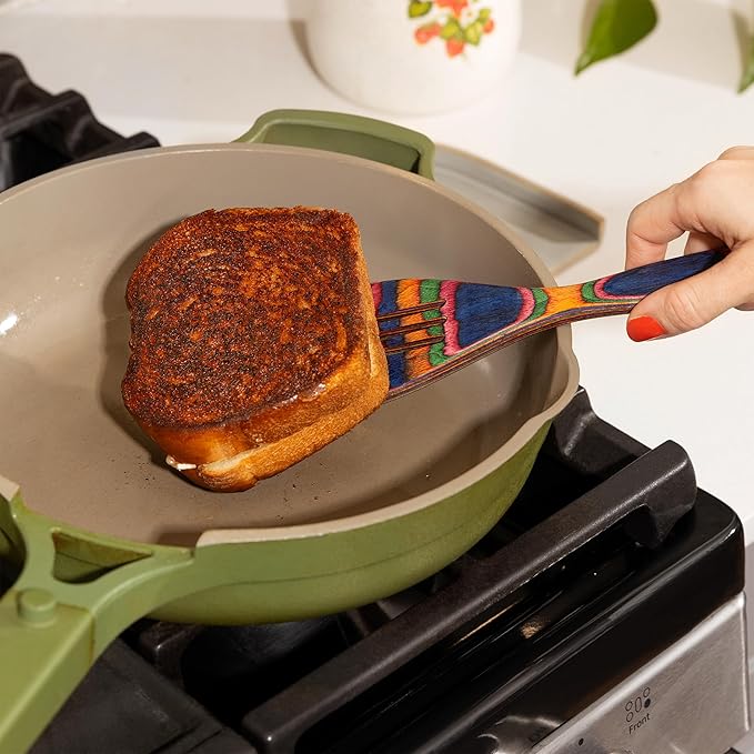 5pc Wood Cooking Utensils Set - Wooden Spoons for Cooking – Pakka Wood Utensils for Cooking and Serving – Comfortable Grip and Non Stick (Blue Rainbow)