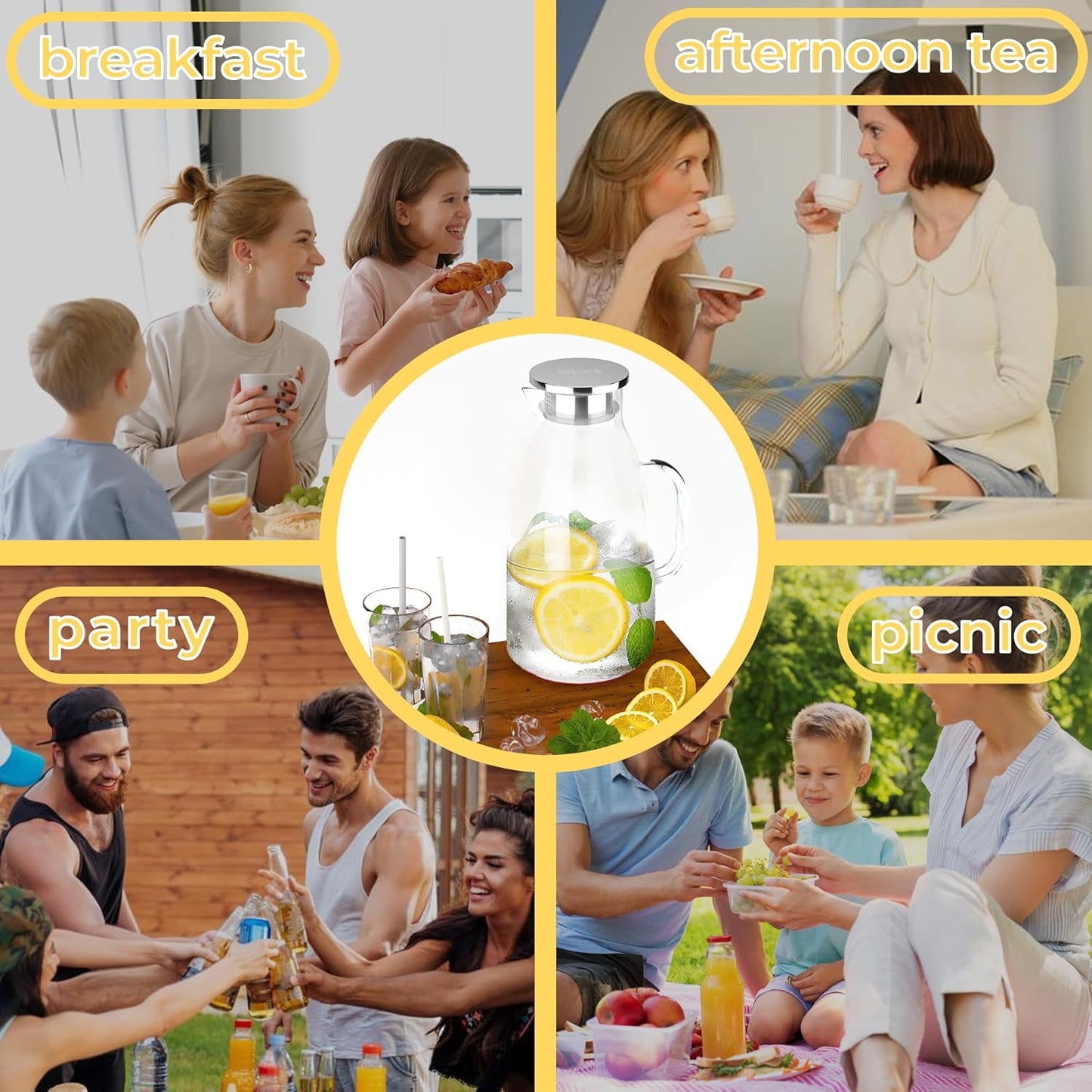 SUSTEAS 3 Liter 101 oz Glass Pitcher with Lid and Nozzle, Cold/Hot Water Glass Water Bottle, Ice Tea Water Jar for Refrigerator, Large Water Jar for Juice, Milk, Coffee or Homemade Drinks,Vase