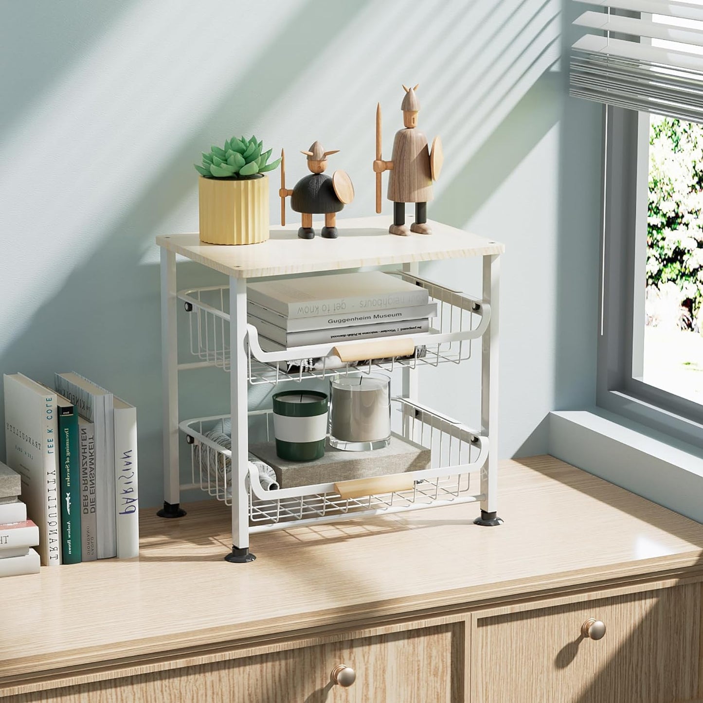 3-layer Kitchen Fruit Storage Basket Snack Rack, Countertop & Desktop Pull-out Metal Basket with Handle, Organizers