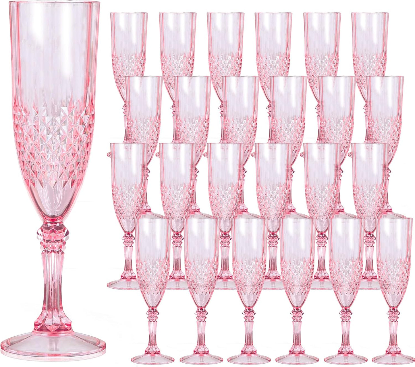 Plastic Champagne Flutes, 24PCS Pink Plastic Wine Glasses Goblets Reusable Champagne Flute for Weddings, Bachelor Parties, Toasting, and Events (24, Pink)