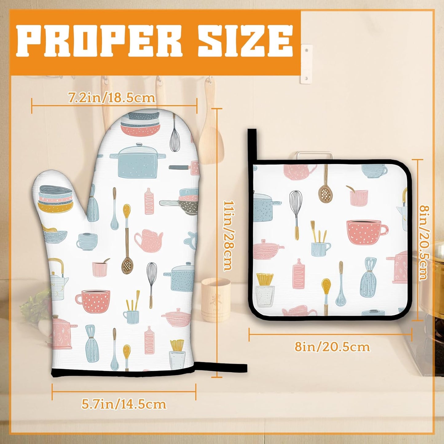 Pink Kitchen Utensil Oven Mitts and Pot Holders Set,Kitchen Decor Heat Resistant Non Slip Hot Pads and Oven Mitt for Chef Cooking Baking BBQ Mom Girl Gifts(4 Piece Set)