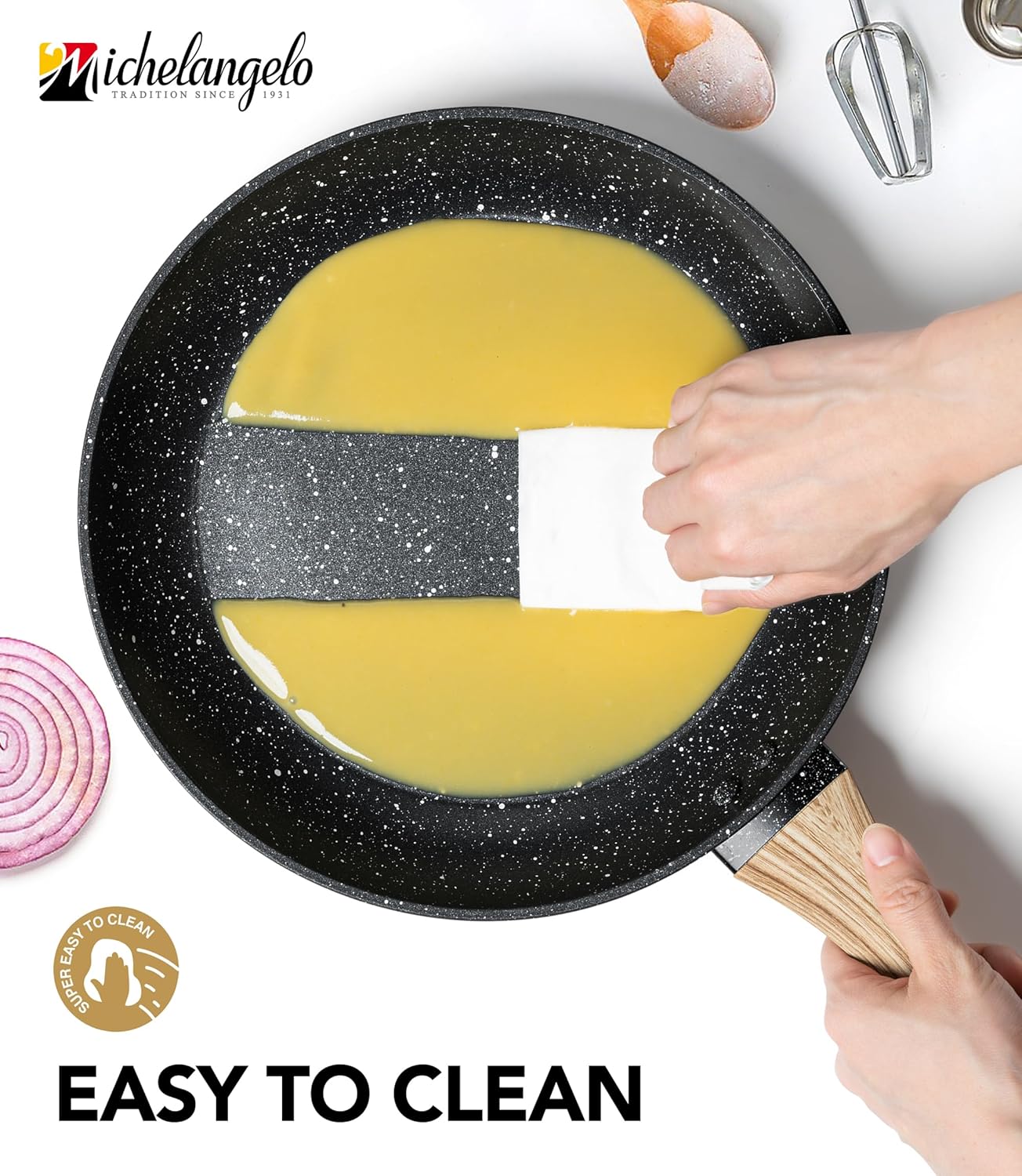 MICHELANGELO 10 Inch Frying Pan with Lid, Nonstick Frying Pan with Healthy Granite Coating, Nonstick Pan with Anti-Scald Handle, Induction Compatible