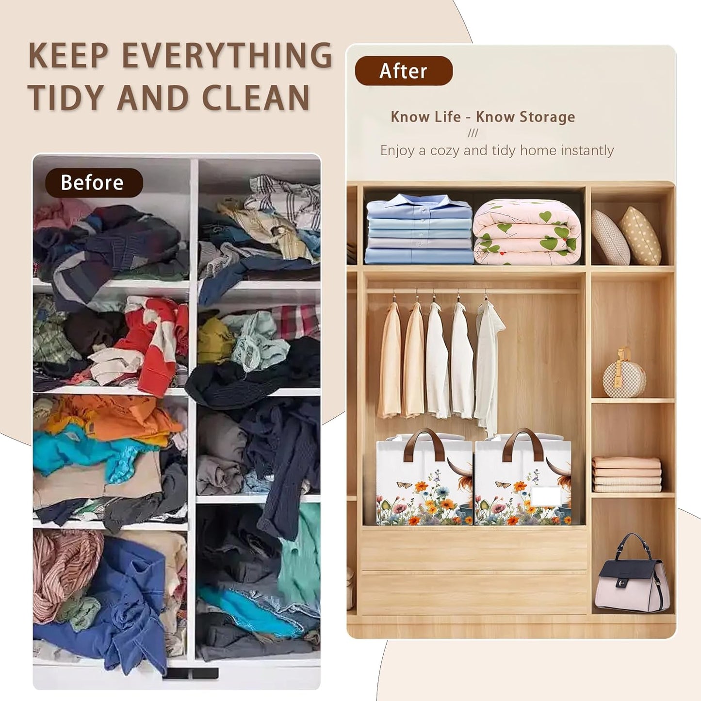 Farm Animal Storage Basket Large 17x11.5x10.5 Inche-Collapsible Fabric Organizer Bin with Handles for Nursery, Kids Room, Barnyard Theme-Decorative Hamper with Playful Cow Print Design-Single Pack