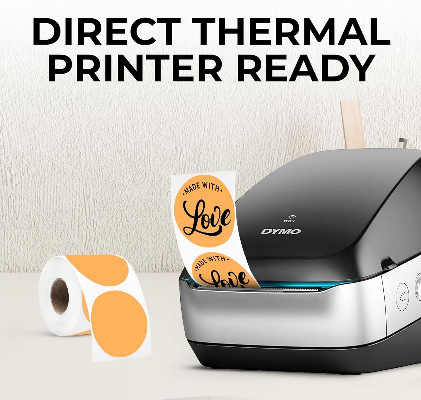 Perco Orange 2-Inch Perforated Circle Dot Thermal Sticker Labels — 300 Stickers/Roll, Direct Thermal Printer Compatible—with Permanent Adhesive for Organizing, Color Coding, Bin Labeling—Made in USA