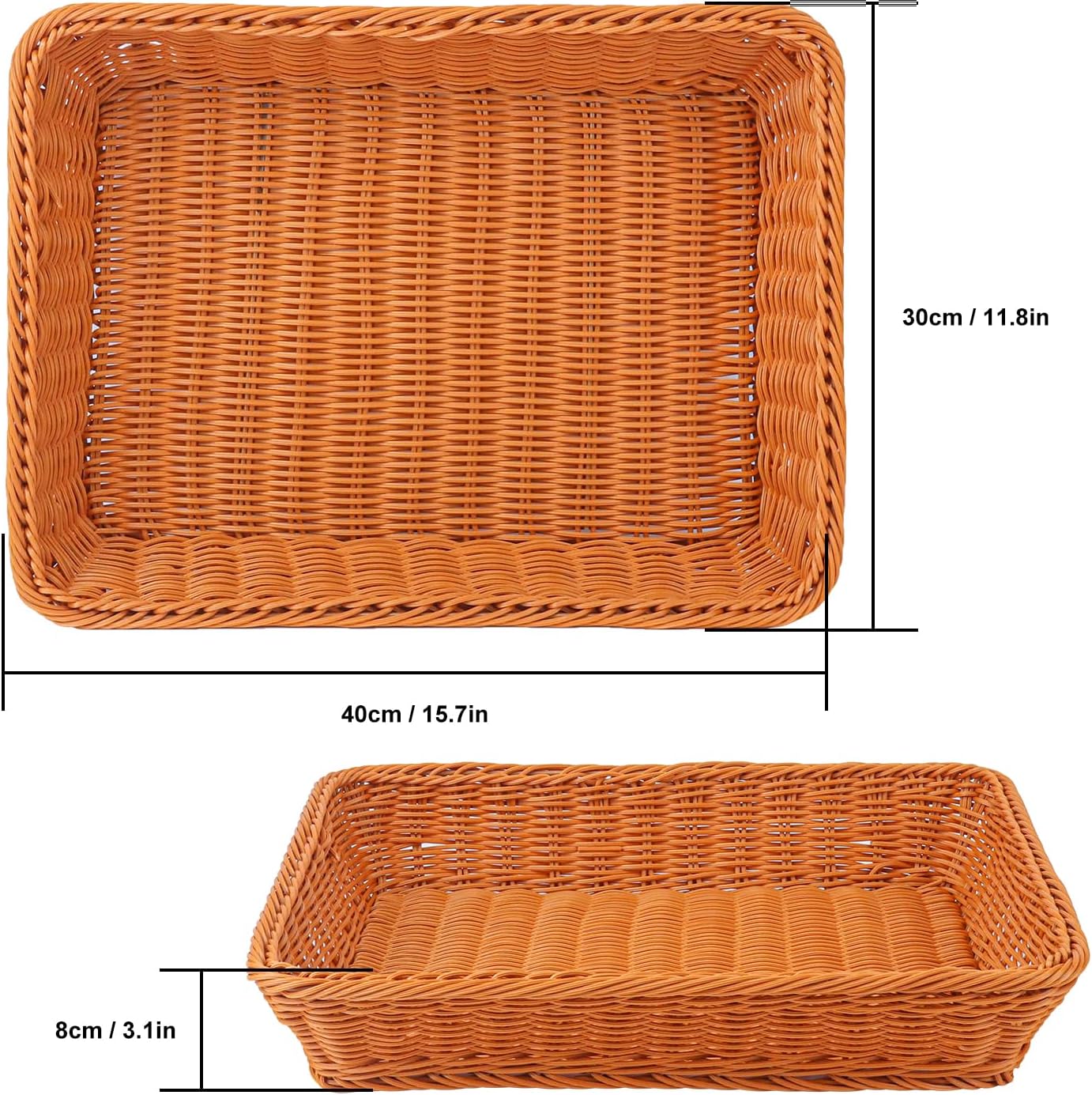 5 Pack 16 Inch Brown Wicker Bread Basket, Handmade Woven Organizer, Rectangular Fruit Baskets, Snack Basket Food Serving Baskets for Dining Table, Candies, Crackers, Fruit, Vegetables