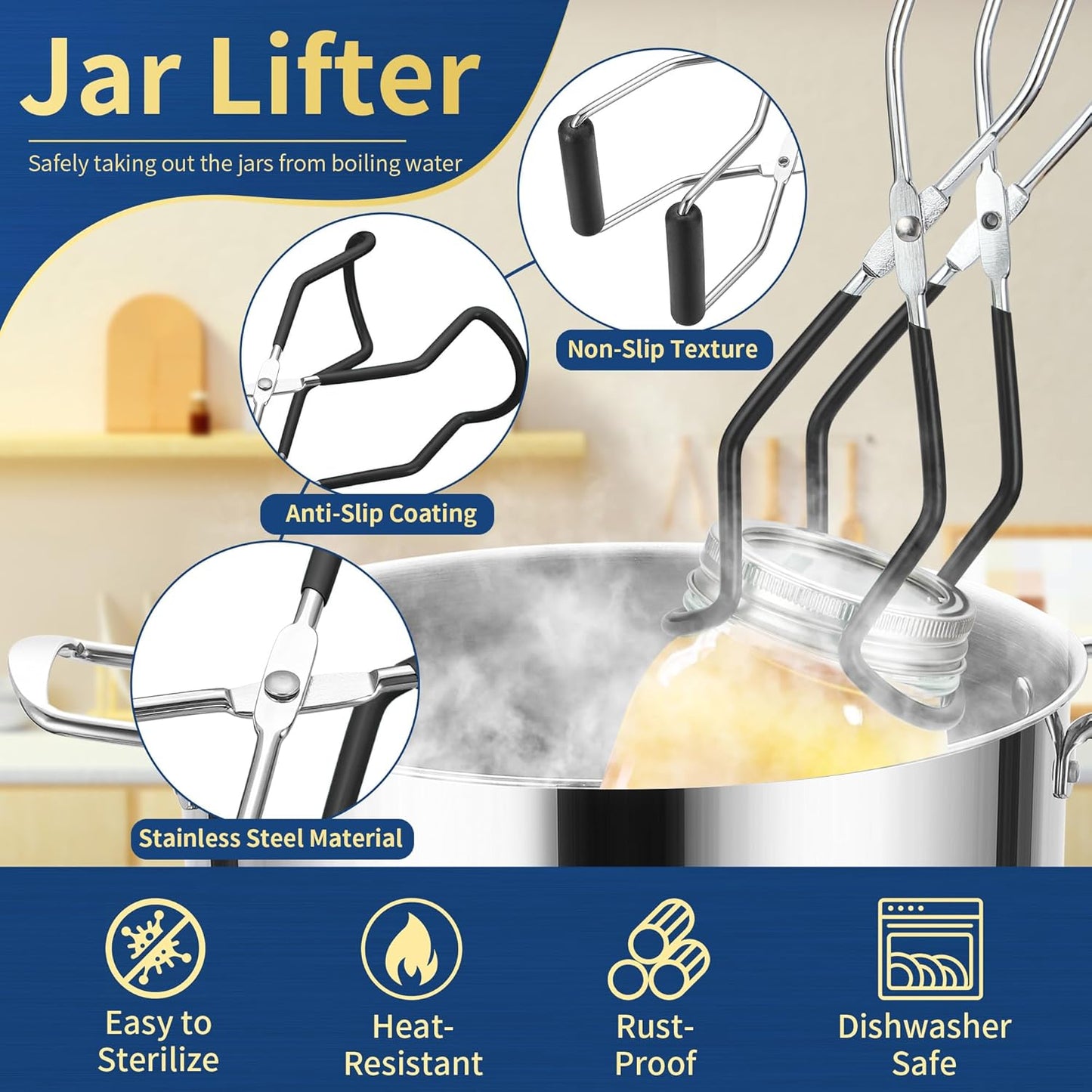 Canning Supplies Starter Kit,Canning Kit for Beginners of 12 with Rack，Silicone Oven Gloves，Jar Lifter，Funnel,Wrench,Tongs,Lid Lifter,Bubble Popper,Labels,ladle,Measuring spoon-G12-Black