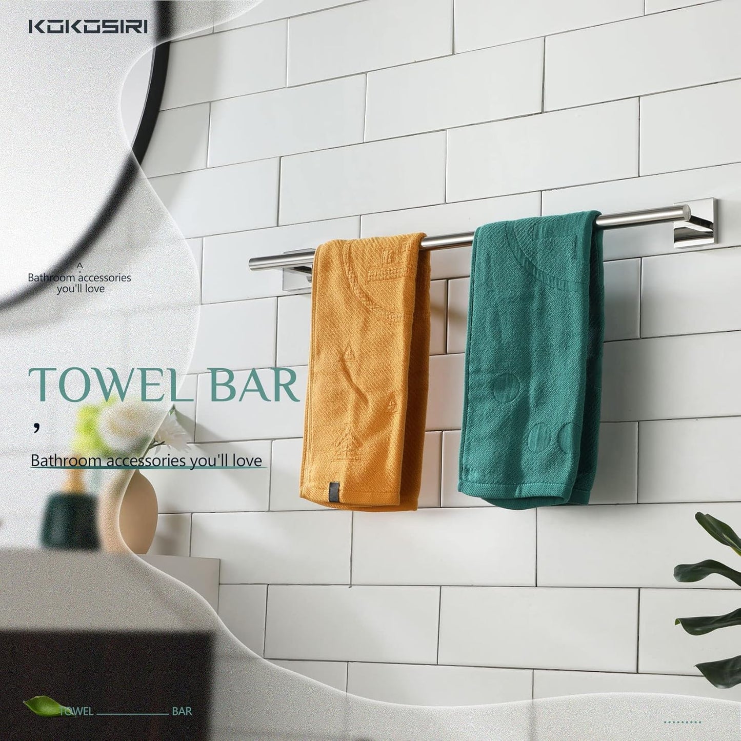 KOKOSIRI Bath Towel Bar Bathroom Towel Holder for Toilet Kitchen 24 Inch Necklace Holder Chrome Stainless Steel B4005CH-L24