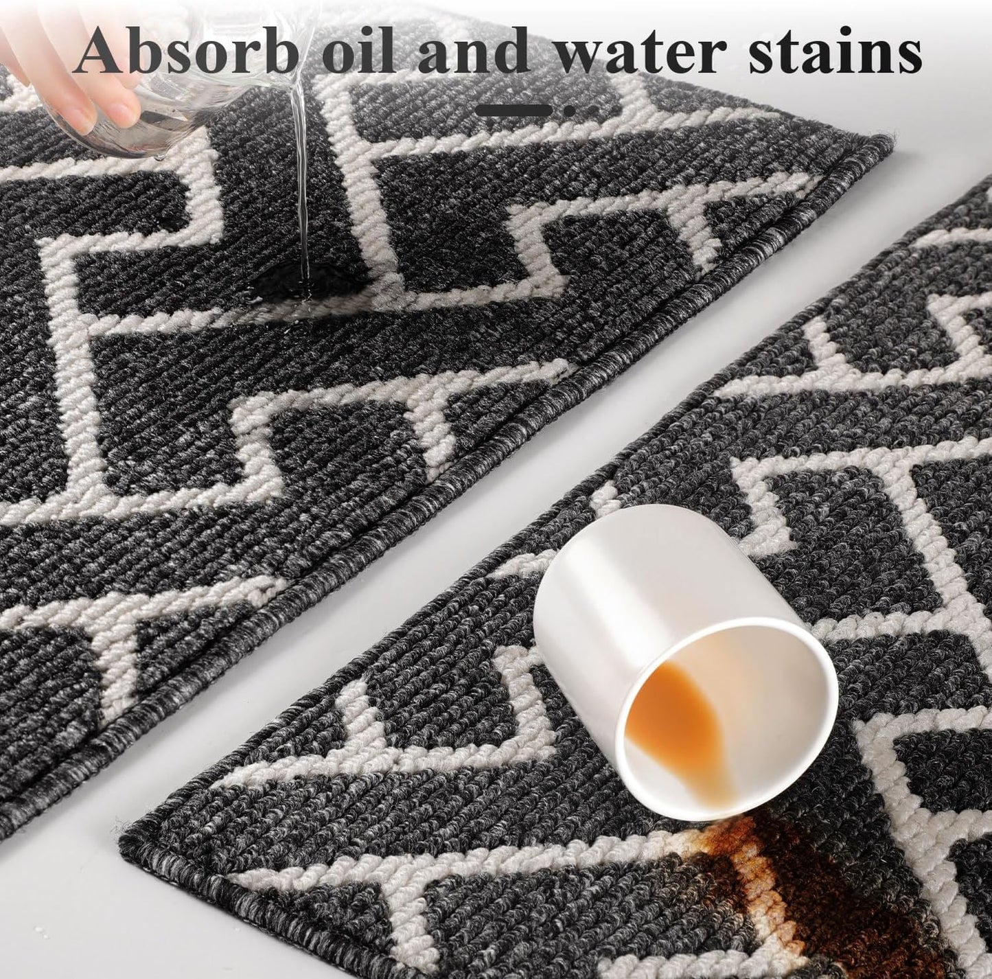 hicorfe Kitchen Rugs and Mats Sets,Super Absorbent Polypropylene Non-Slip Rug,Soft Comfort Floor Mat,Washable for Kitchen,Hallway,Office,Sink,Laundry(24" x 35",Black)