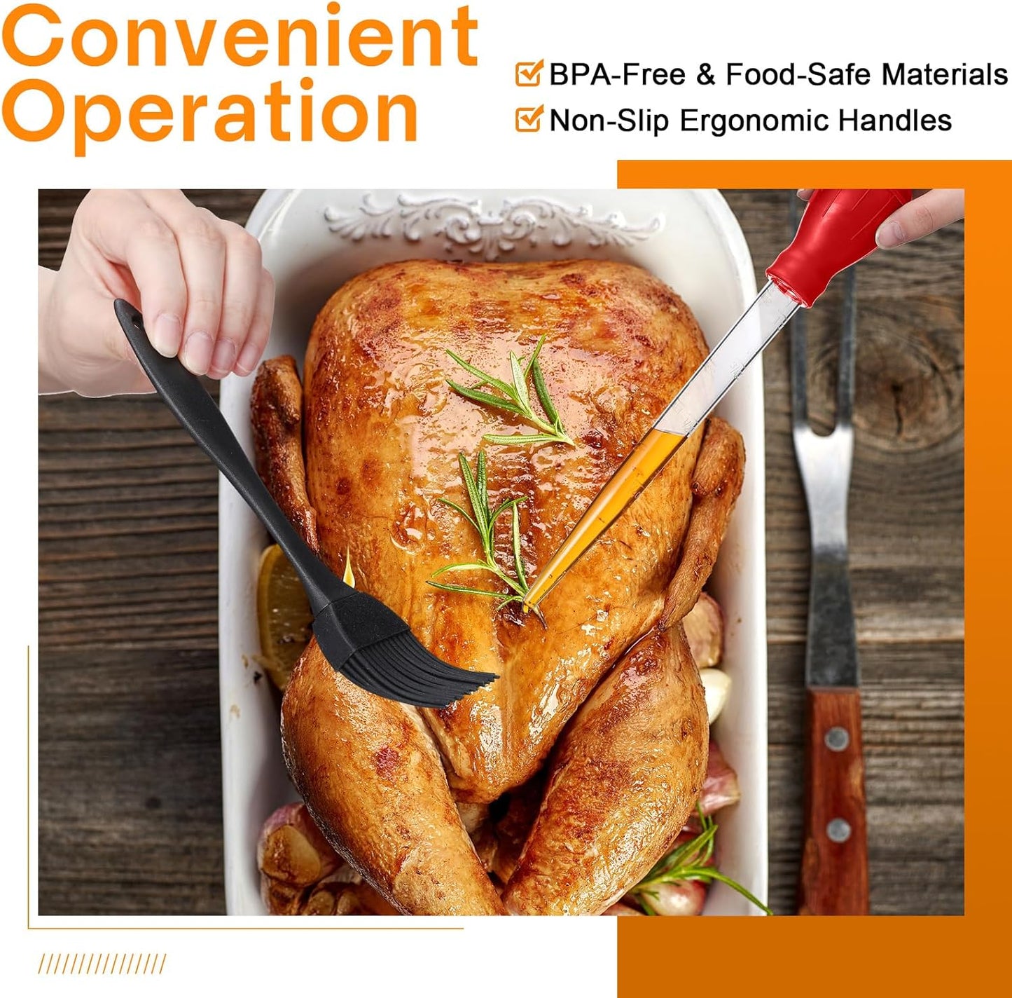 Boao 5 Pieces Nylon Heat-Resistant Turkey Baster Cooking Set Includes Meat Baster, 1 Silicone Basting Brush and 2 Cleaning Brush for BBQ Grill Baking Kitchen Cooking (Black, Red)