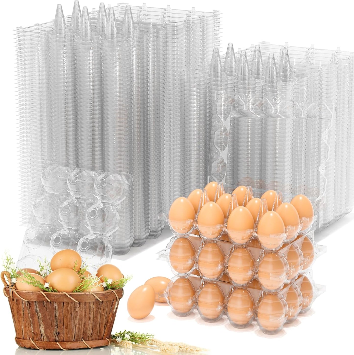 160 Pack Plastic Egg Cartons Cheap Bulk, 12 Count Clear Egg Containers for Fresh Chicken Eggs, 3x4 Grids Refrigerator Egg Trays for Refrigerator Storage, Chicken Farm, Market Display & Commercial Use