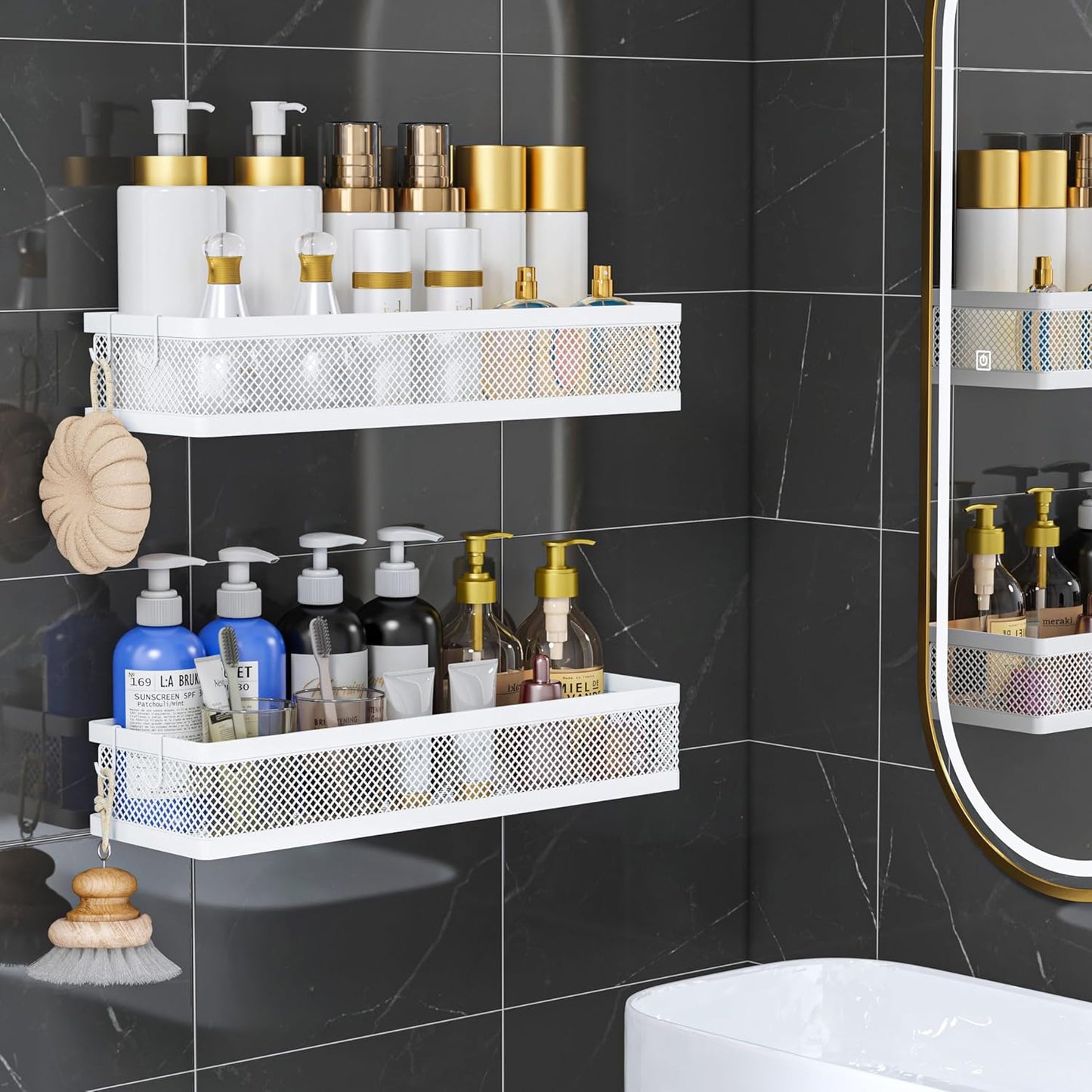 PUSDON Metal Wall Hanging Basket 2 Packs DIY Suitable for Multiple Scenes - Large White Netting Set