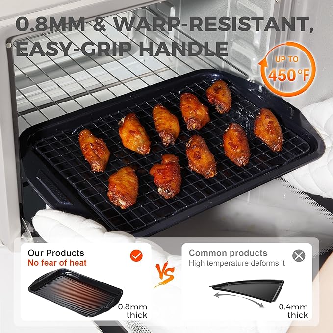 HONGBAKE 9-Piece Baking Pans Set with Wave Texture for Reduced Oil, 0.8mm Thick Bakeware Sets Non Stick, Includes Stackable Cookie Sheets for Oven Cooking, Cake Pan, Muffin Pan, Loaf Pan, Rack, Blue