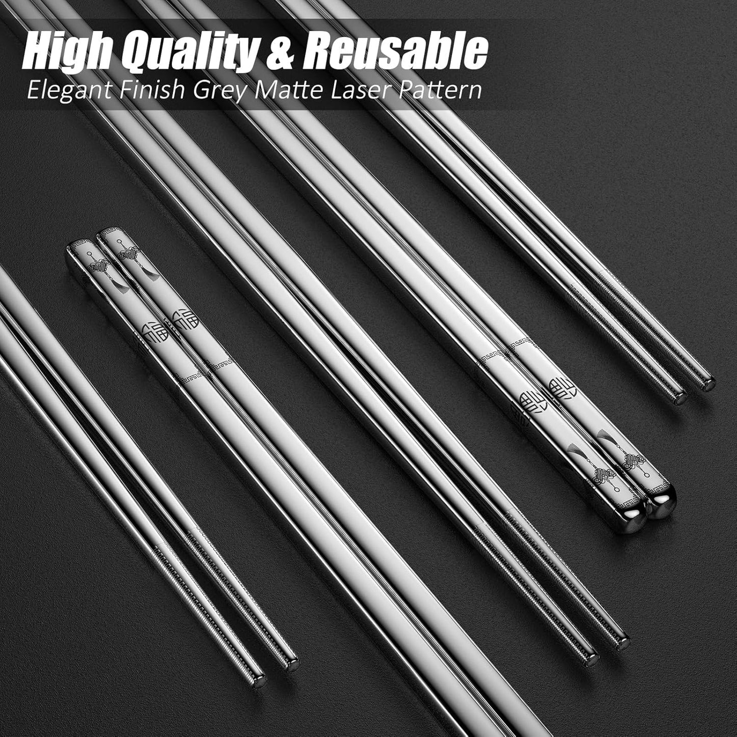 Stainless Steel Chopsticks - 5 Pairs Reusable Metal Chopsticks Dishwasher Safe, Japanese Chinese korean Chop sticks Set,Non-Slip Stainless Chop sticks, Silver Metal Chop sticks for Adults