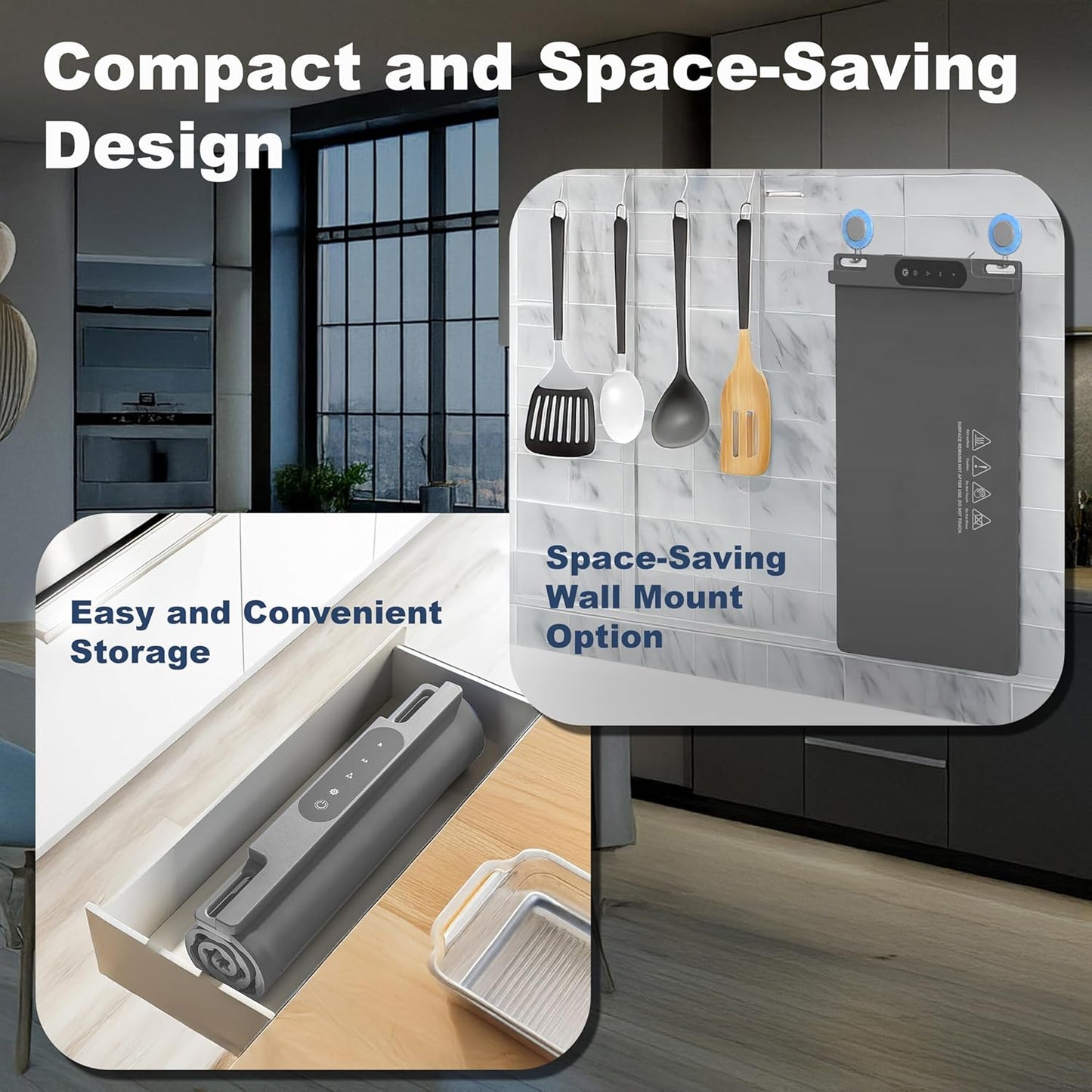OMEO Food Warming Mat - Electric Warming Tray with 3 Temperature Settings and 1-4 Hours Timer, Full Surface Graphene Food Warmer, Premium Rollable Silicone Heating Mat Food, Gatherings, Parties(Grey)