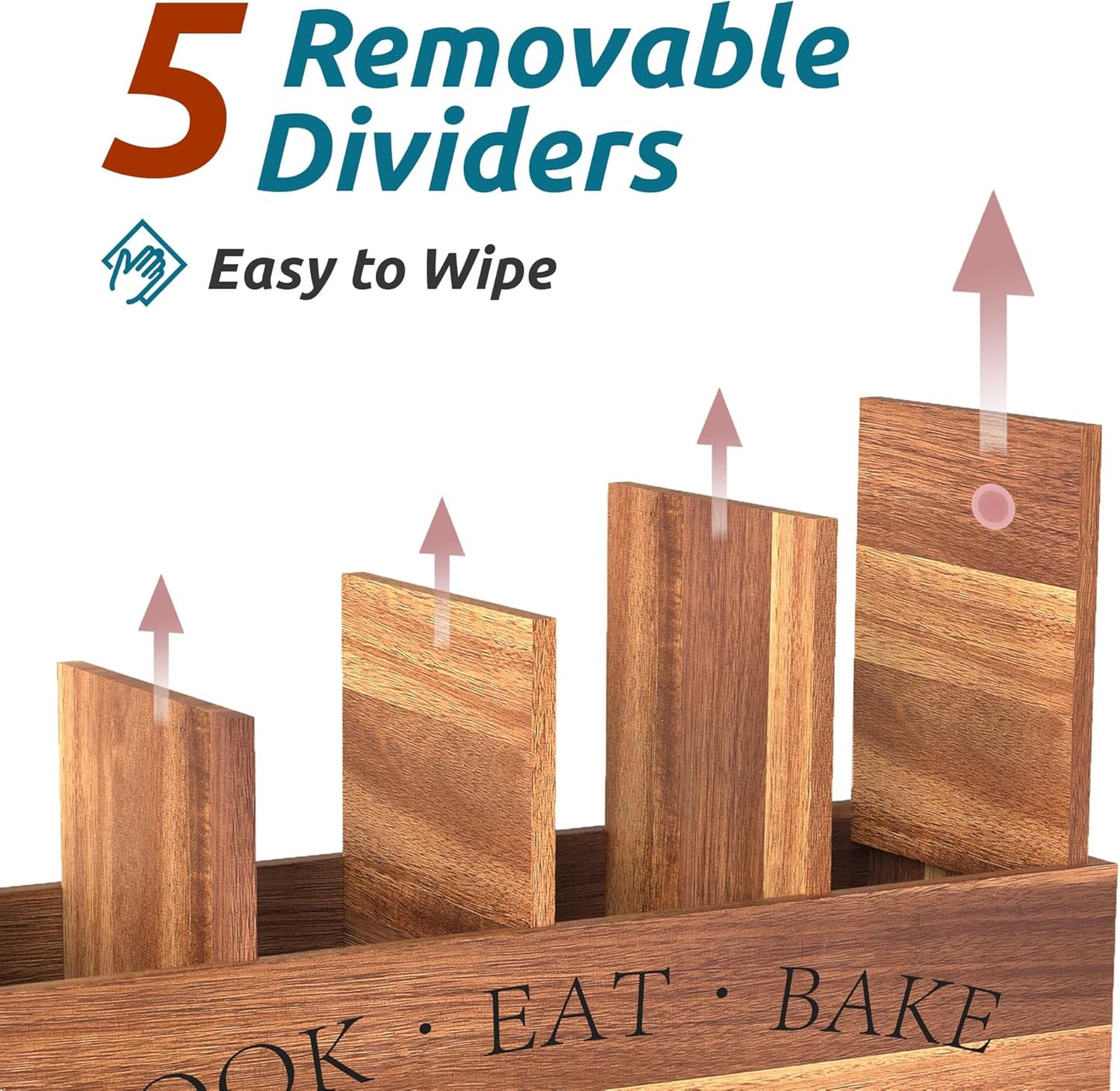 Suli Acacia Wood Utensil Holder for Kitchen Counter,Extra Large Utensils Holder with 4 Compartments,Caddy Organizer for Countertop, Farmhouse Kitchen Decor, Rustic Cooking Utensil