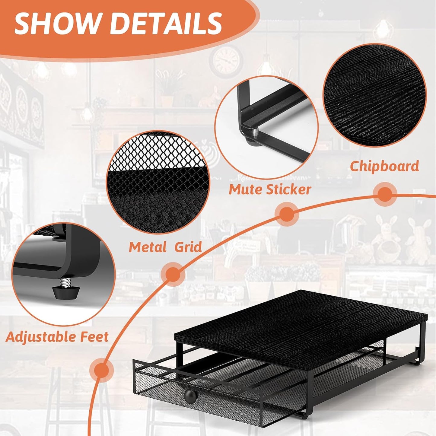 Coffee Pod Storage Drawer with Sliding Baskets, K Cup Holders, 35 Capsule Storage, Under Coffee Pot Drawer, For Home Office, Kitchen (Black)