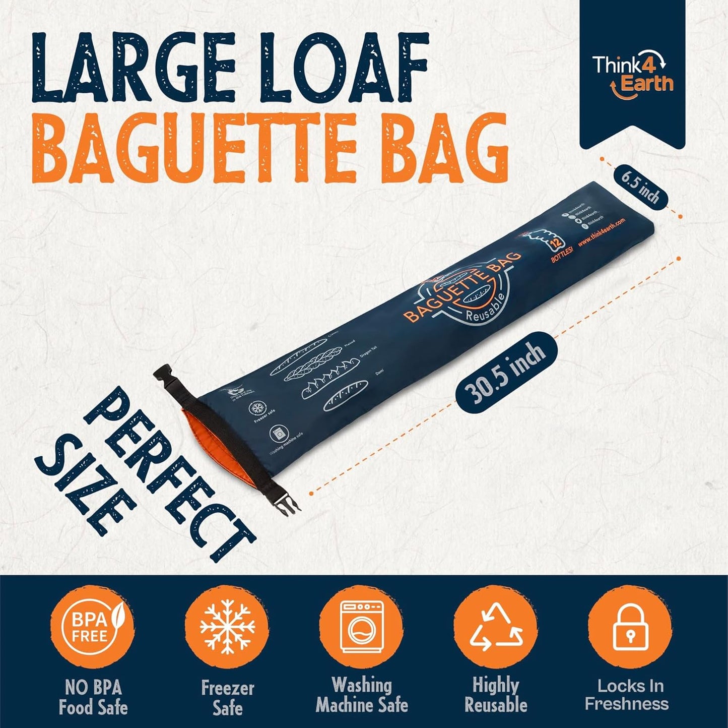 THINK4EARTH® - Large Bread and Baguette Bags (Dark Blue, Baguette Bag)