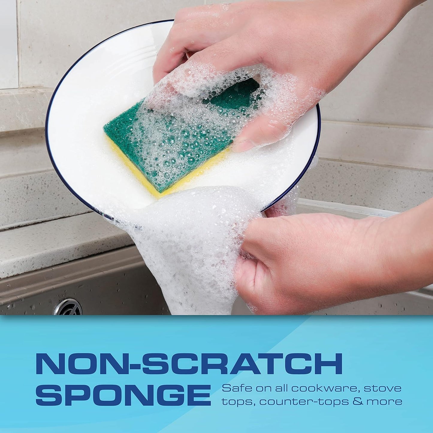 SCRUBIT 48 Pack Kitchen Sponges Dish Sponge for Washing Dishes, Kitchen & Bathroom – Blue & Yellow Dishwashing Sponges Along with A Thought Scrubber – Bulk Cleaning sponges Kitchen (Blue, Yellow)