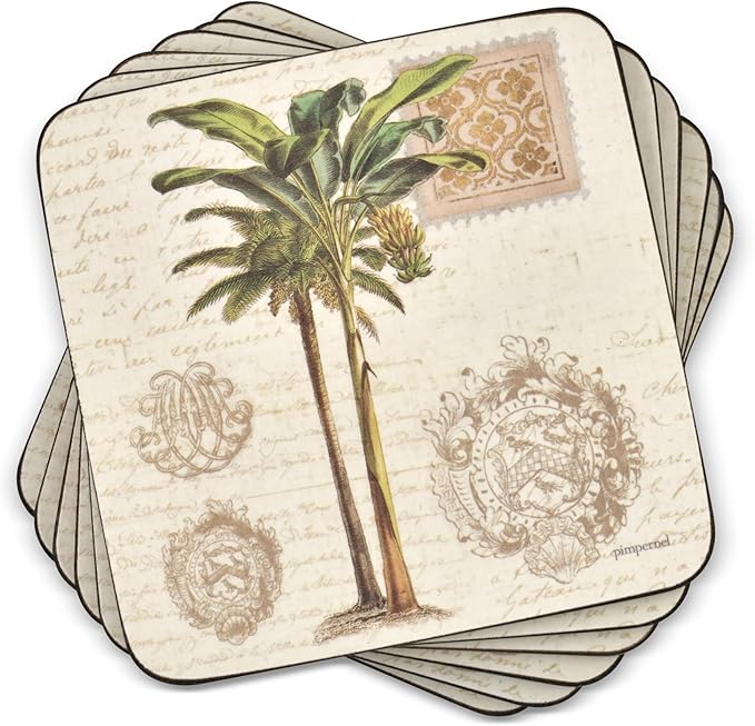 Pimpernel Wild Apple Vintage Study Coasters, Set of 4 – 4.25" Square Cork-Backed Drink Mats with Botanical Tree Artwork, Heat & Stain Resistant Surface Protectors for Dining & Kitchen Use