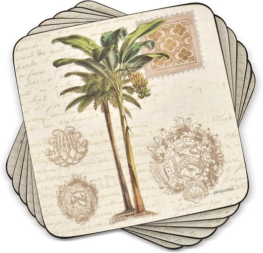 Pimpernel Wild Apple Vintage Study Coasters, Set of 4 – 4.25" Square Cork-Backed Drink Mats with Botanical Tree Artwork, Heat & Stain Resistant Surface Protectors for Dining & Kitchen Use