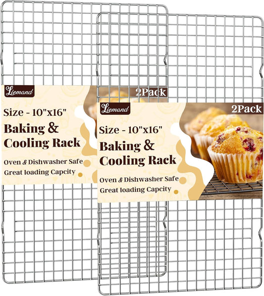 Cooling Racks for Cooking and Baking - 2 PCS 10" x 16" Grid Wire Baking Rack for Oven Cooking, Baking, Grilling, Roasting -Dishwasher Safe Bacon Rack- Fits Jelly Roll Cookie Sheet Pan-Box Packaging