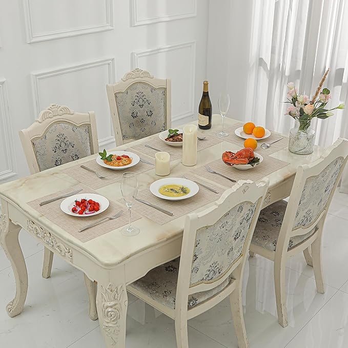 Leetaltree Beige Placemats Set of 16 - Heat Resistant Non-Slip Place mats for Dining Table, Washable Durable PVC Vinyl Woven Table Mats（Beige, 16）