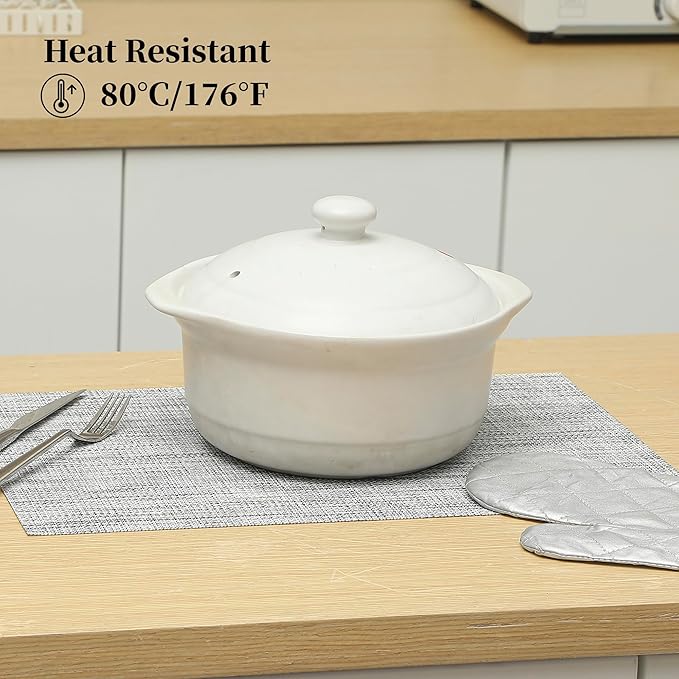 Leetaltree Linen Grey Placemats Set of 4 - Heat Resistant Non-Slip Place mats for Dining Table, Washable Durable PVC Vinyl Woven Table Mats（Linen Grey, 4）