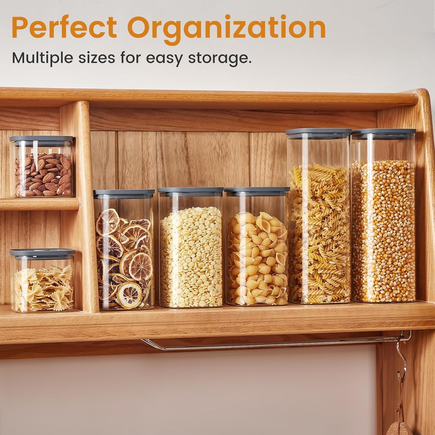 Square Glass Food Storage Jars with Lids[Set of 5], Perfect for Pasta, Cookies, Nuts, Coffee, Cereal, Flour,Organize Your Kitchen with these BPA-Free Glass Jars with Silicone Lids