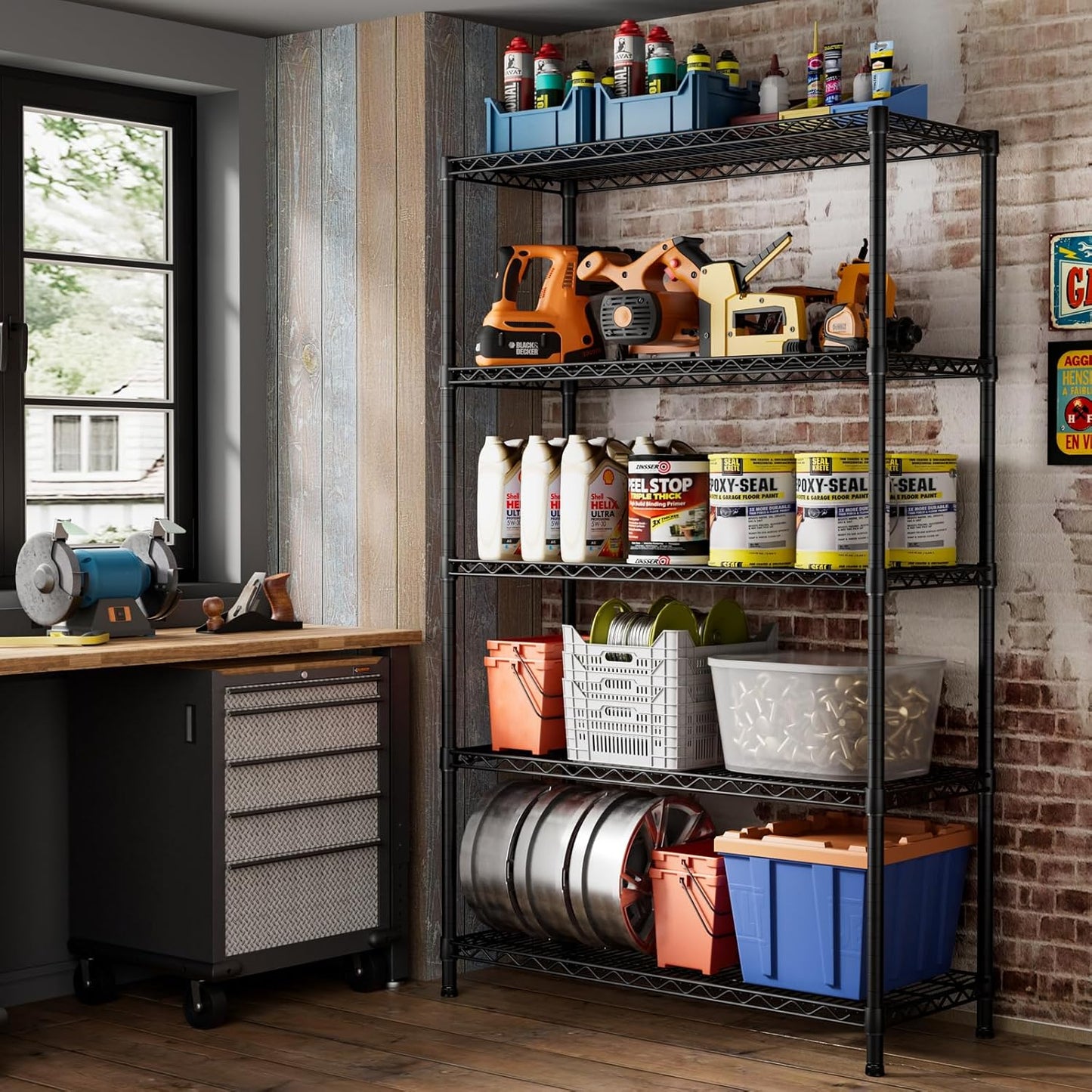 SINGAYE 5 Garage Heavy Duty Shelving Unit Kitchen Pantry Close Home Organizers and Storage Bathroom Shelf Laundry Room Organization Industrial Book Metal Wire Adjustable Shelves