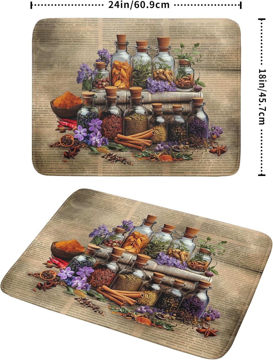 Herbs Kitchen Dish Drying Mat - Spice Bottle Absorbent Microfiber Dish Rack Mat Drying Pad 18 X 24 In