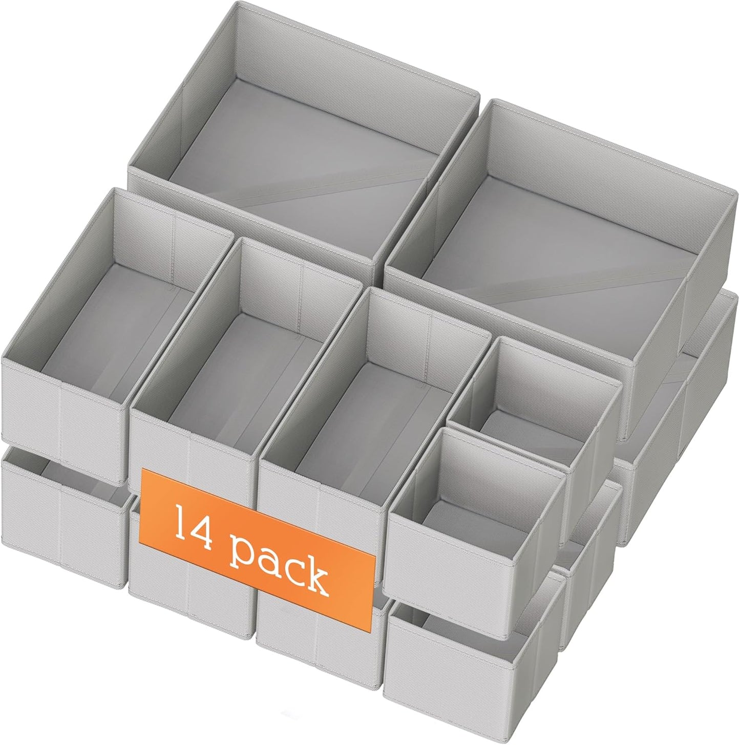 Criusia Drawer Organizer Clothes, 14 Pack Dresser Organizer for Baby Clothes, Underwear, Sock- Foldable Closet Organization and Storage Dividers Bins for Nursery, Bedroom and Dorm (Grey)