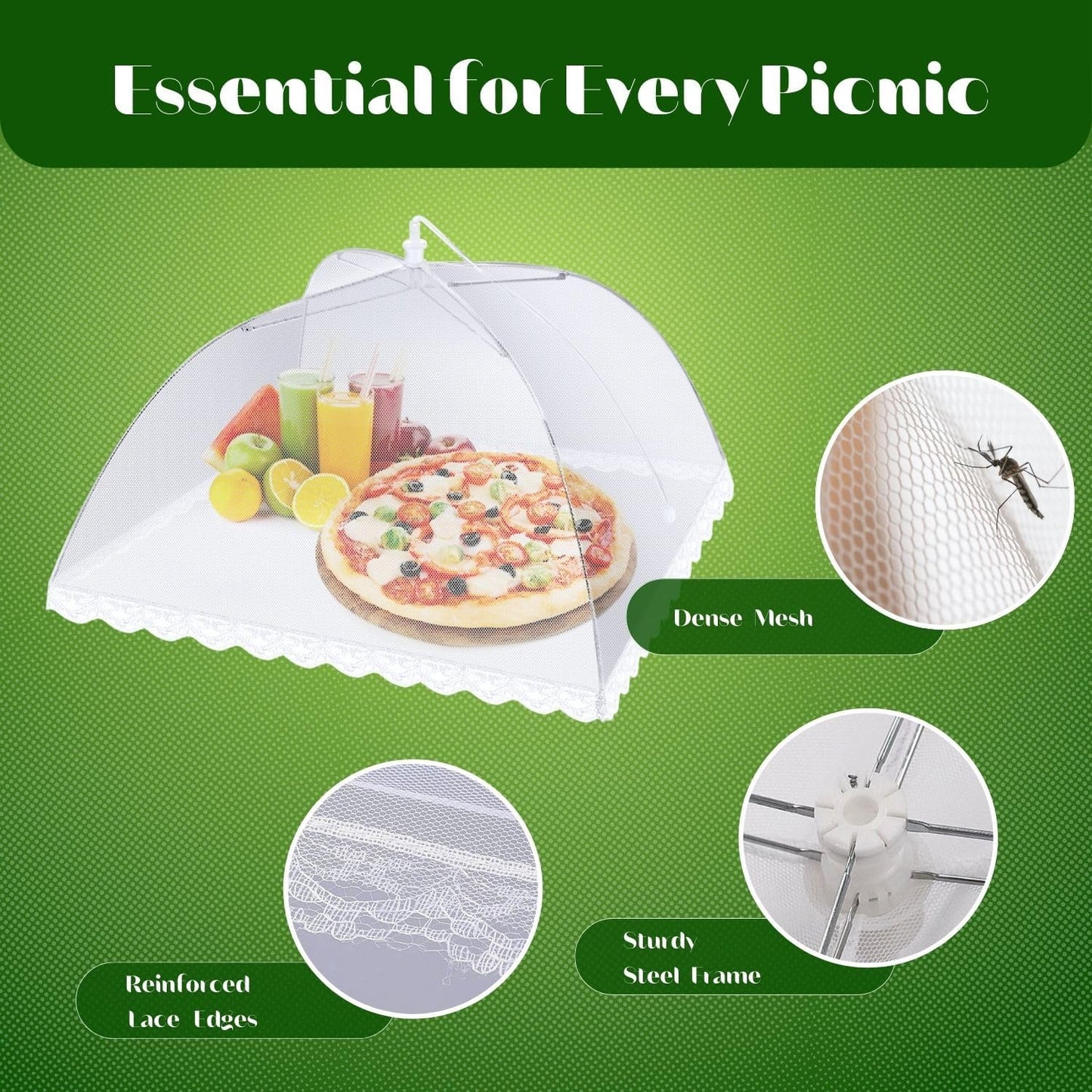 Flexzion Food Cover Tent - Pop Up Mesh Screen Net Umbrella Covers Keep Out Flies, Bugs, Mosquitos, Wasps Pefect for Outdoor Picnic, BBQ, Camping, Fruit Dinner Protection, Reusable and Collapsible