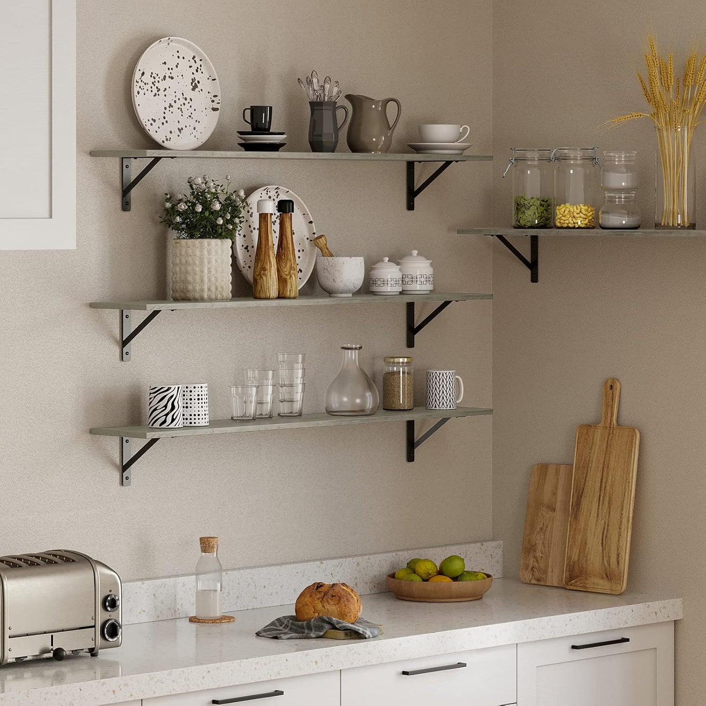 DINZI LVJ Long Wall Shelves, 47.3Inch Wall Mounted Shelves Set of 2, Extra Large Wall Storage Ledges with Sturdy Metal Brackets for Living Room, Bathroom, Bedroom, Kitchen, Grey Wash