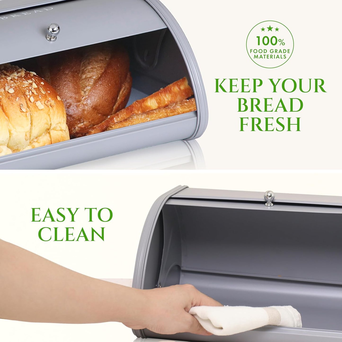 FINESSY Modern Metal Bread Box for Kitchen Countertop, Farmhouse Homemade Loaf Bread Storage Bin Holder for Kitchen Counters Organizer, Airtight Roll Top Sourdough Corner Breadbox Container Keeper