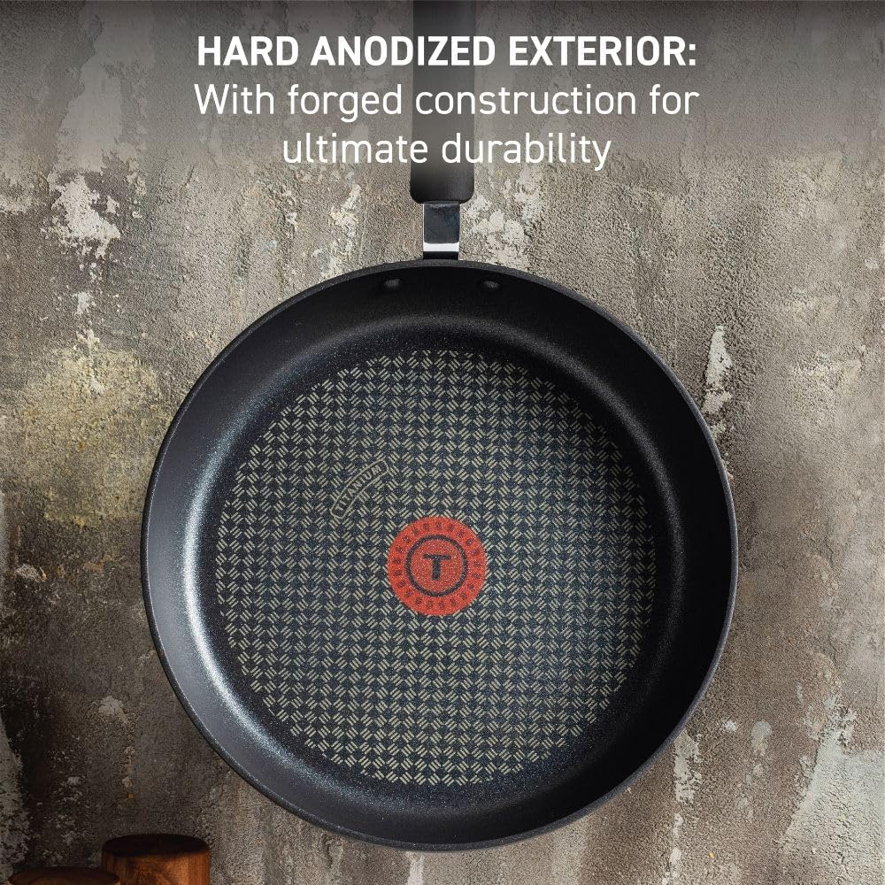 T-fal Ultimate Hard Anodized Nonstick Fry Pan Set 3 Piece: 8, 10.25, & 12 Inch, Oven Broiler Safe 400F, Kitchen Cookware Set, Pots and Pans Set Non Stick, Frying Pans, Skillets, Dishwasher Safe, Black