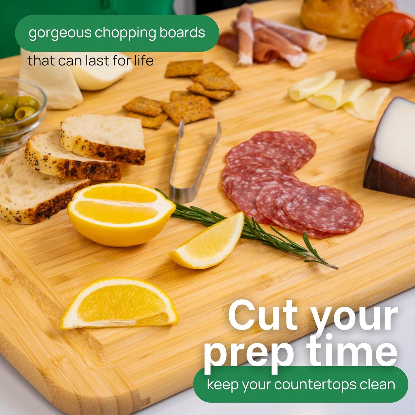 GREENER CHEF 24 Inch 2XL Extra Large Bamboo Cutting Boards for Kitchen, Stove Top Butcher Block, Extra Large Wooden Carving Board for Meat, Veggies, Charcuterie Board with Deep Juice Grooves