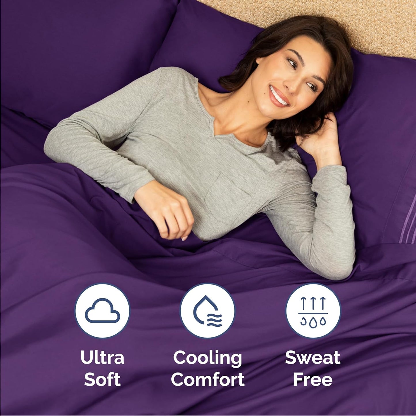 Cal King Size 4 Piece Sheet Set - Comfy Breathable & Cooling Bed Sheets Set - Hotel Luxury Bedding for Women, Men, Kids, Teens, Boys & Girls - Deep Pockets, Soft and Wrinkle Free - Oeko-Tex - Purple