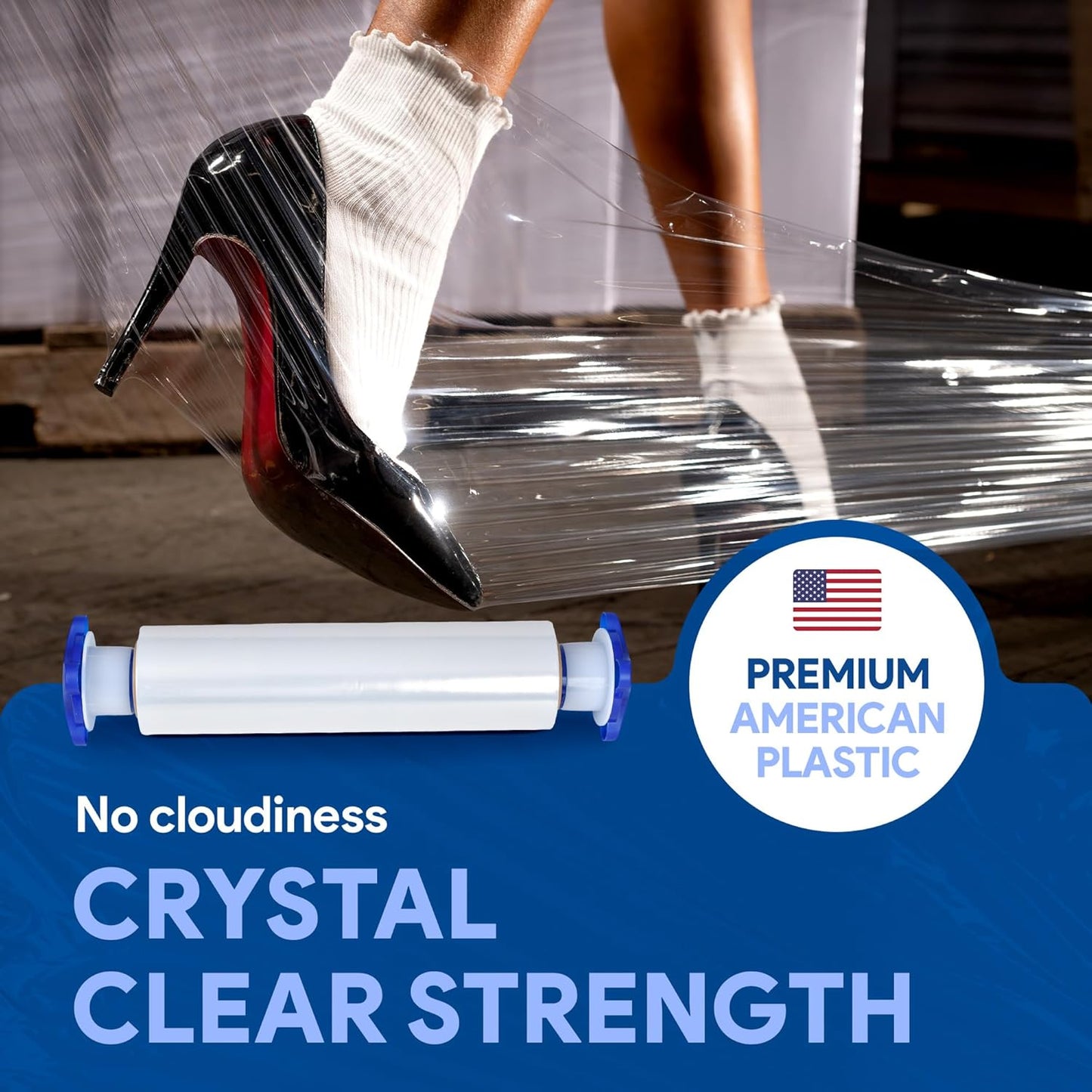 International Plastics Co. 15" Plastic Stretch Film Wrap with Tension Handles 1200ft 500% Stretch Clear Cling Durable Adhering Packing Moving Packaging Heavy Duty Shrink