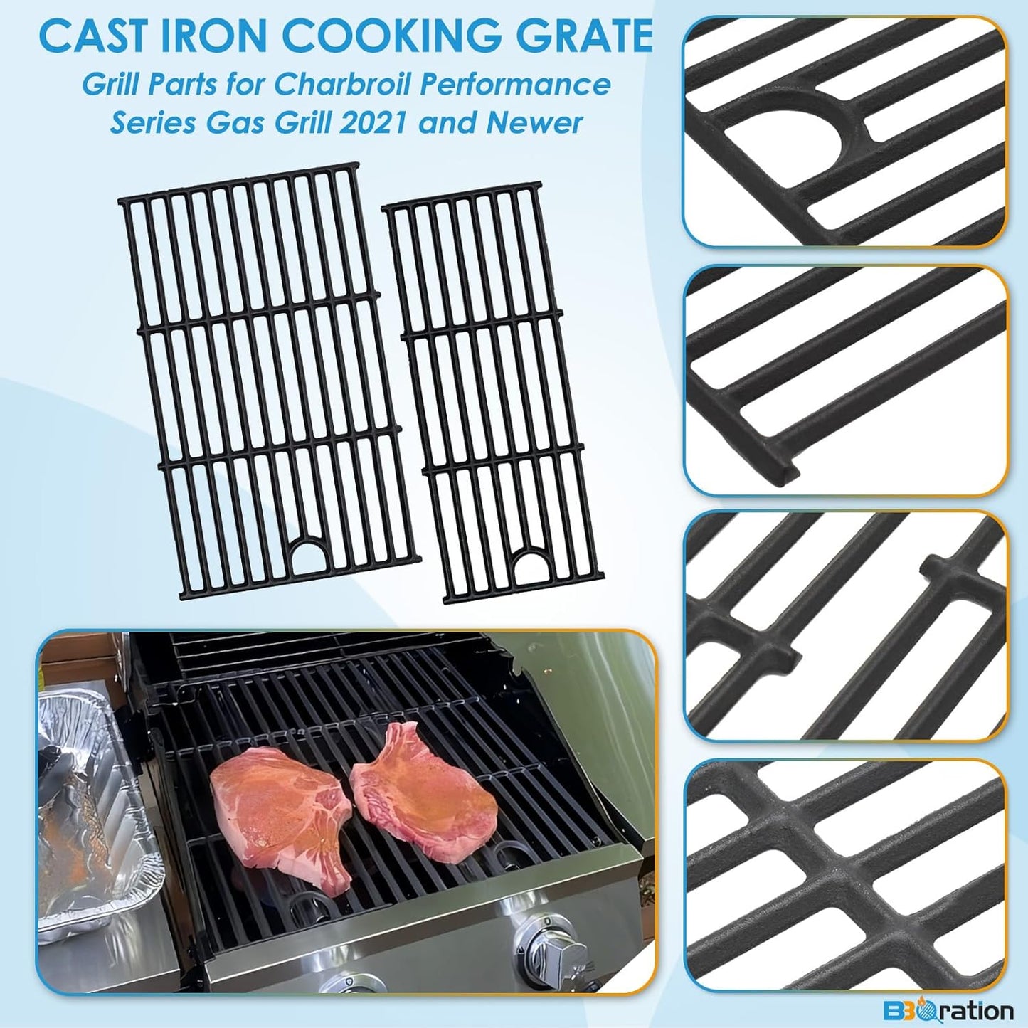 17" Grill Grate for Charbroil Performance 2-Burner 463630021 463660421 463630422 463660021 Cooking Grate for Charbroil Grill Replacement Parts 463655621 463655021 G426-0004-W1 G426-0005-W1