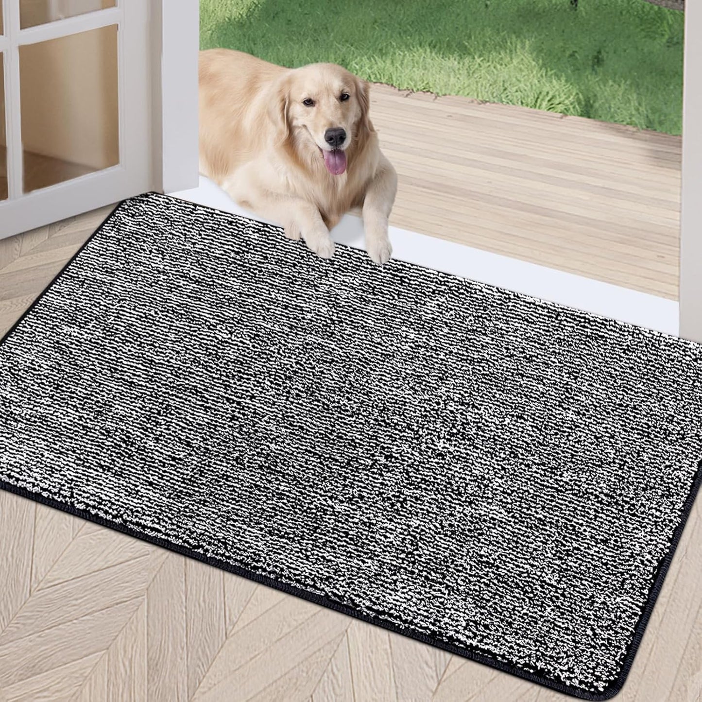 REFETONE Indoor Doormat, Front Door Mat 32"x40" Absorbent Rubber Backing Non Slip Back Door Mats, Washable Low-Profile Inside Floor Mat Door Rugs for Entryway, Resist Dirt Mud Mat for Dogs, Black