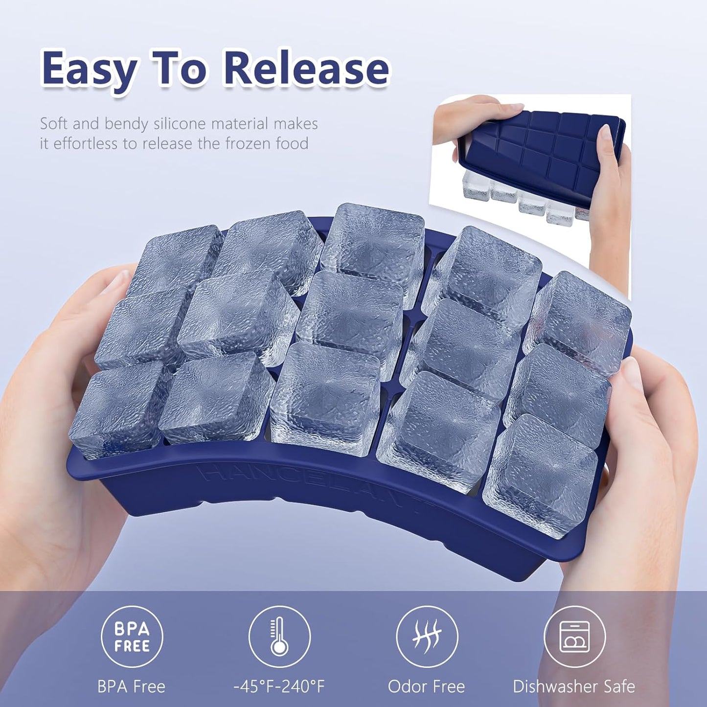 Silicone Ice Cube Tray 2 Pack, HANCELANT Ice Cube Mold, Ice Trays for Freezer with Lid for Whiskey, Baby Food, BPA Free, Easy Release