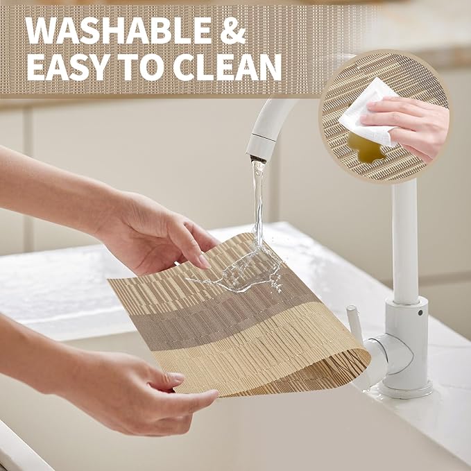 Champagne Placemats Set of 12-Durable PVC Vinyl Woven Washable Place Mats for Dining Table Heat Resistant Non-Slip Indoor/Outdoor Table Mats 12 * 17 inch