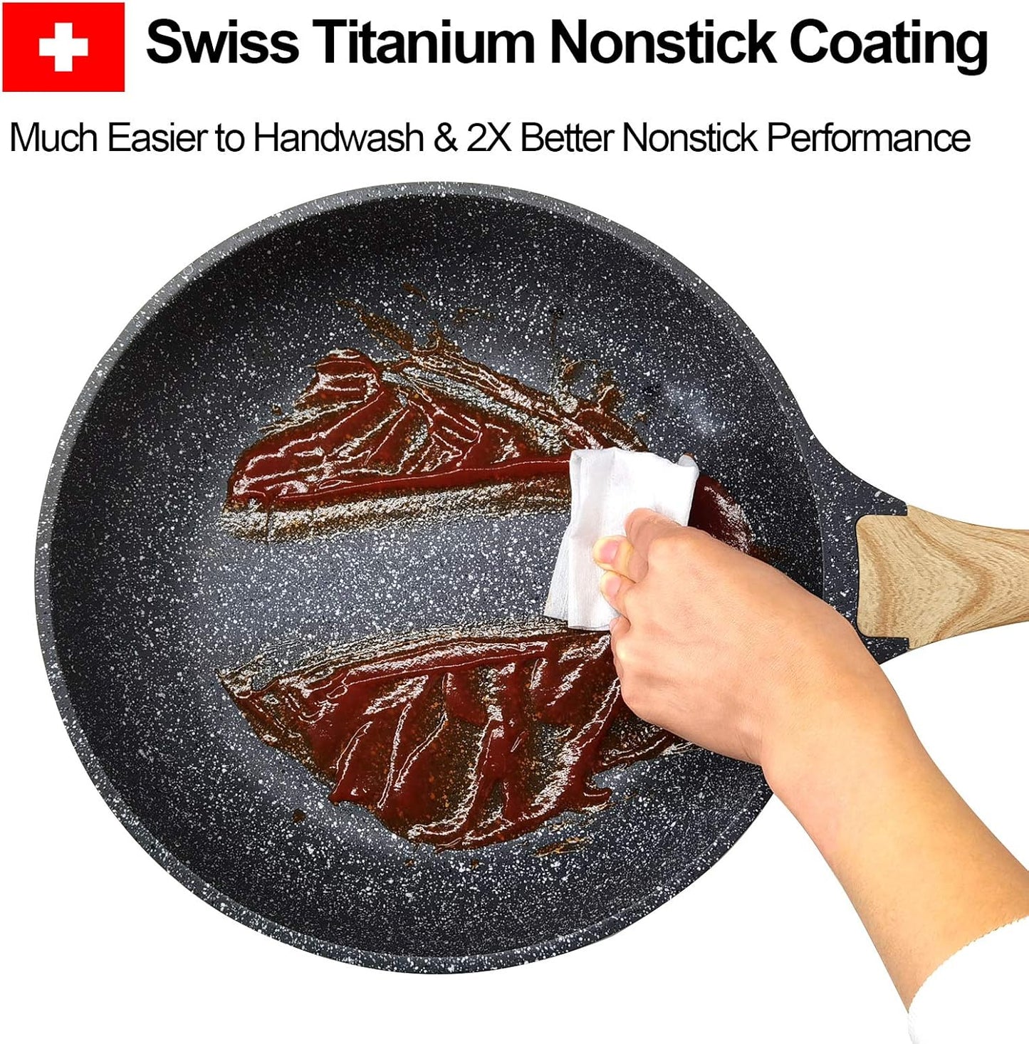 9.5 inch Nonstick Frying Skillet, Granite Coating Omelette Pan, 100% PFOA Free, Healthy Nonstick Stone Frying Chef's Skillet