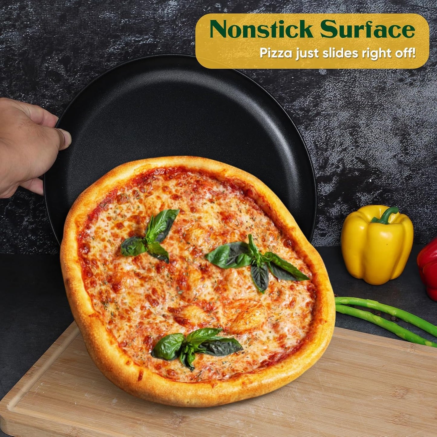 E-far 13.5 Inch Pizza Pan Set of 2, Nonstick Pizza Pie Pan Tray Platter, Metal Round Baking Sheet Cooking Pan for Oven, Durable & Stainless Steel Core