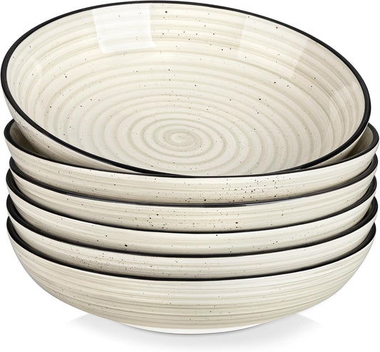 vancasso Bonbon Large Pasta Bowls Set of 6, 50 Oz Ceramic Salad Bowls, Wide and Shallow Bowls Set, Large Serving Bowls for Kitchen, Beige