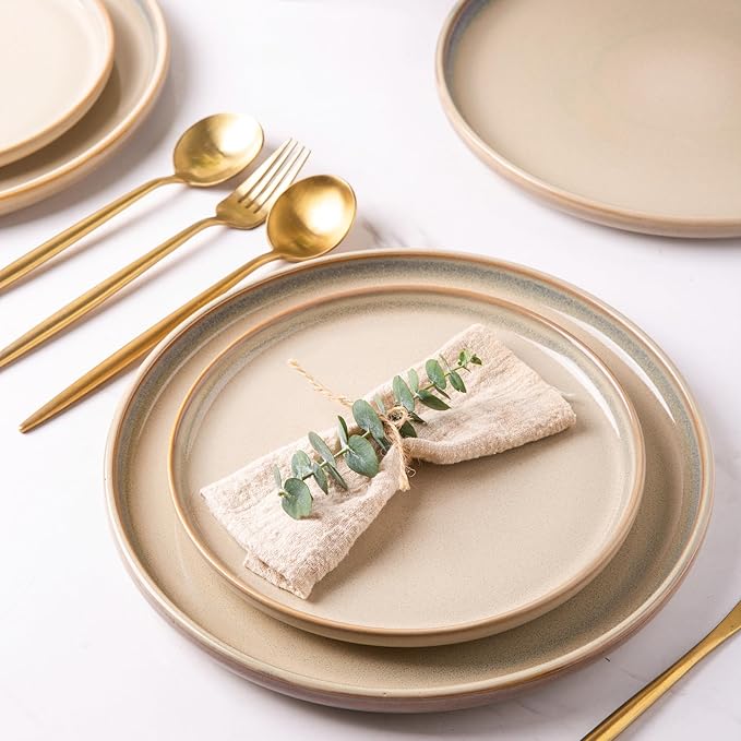 AmorArc Stoneware Dinnerware Sets,Round Reactive Ceramic Plates and Bowls Set,Highly Scratch Resistant | Dishwasher & Microwave Safe Dishes,Service for 4 (12pc)