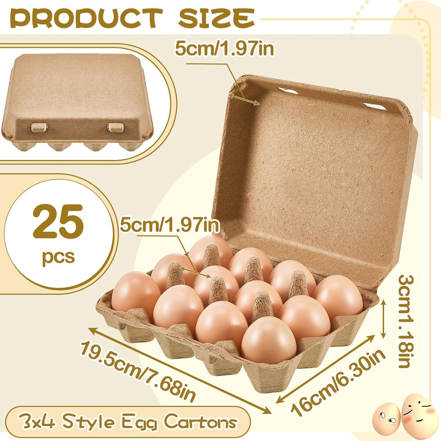 Rtteri 25 Pieces Paper Pulp Egg Cartons 3x4 Style Vintage Blank Egg Cartons for Fresh Duck Quail Storage Kitchen Family Farmhouse