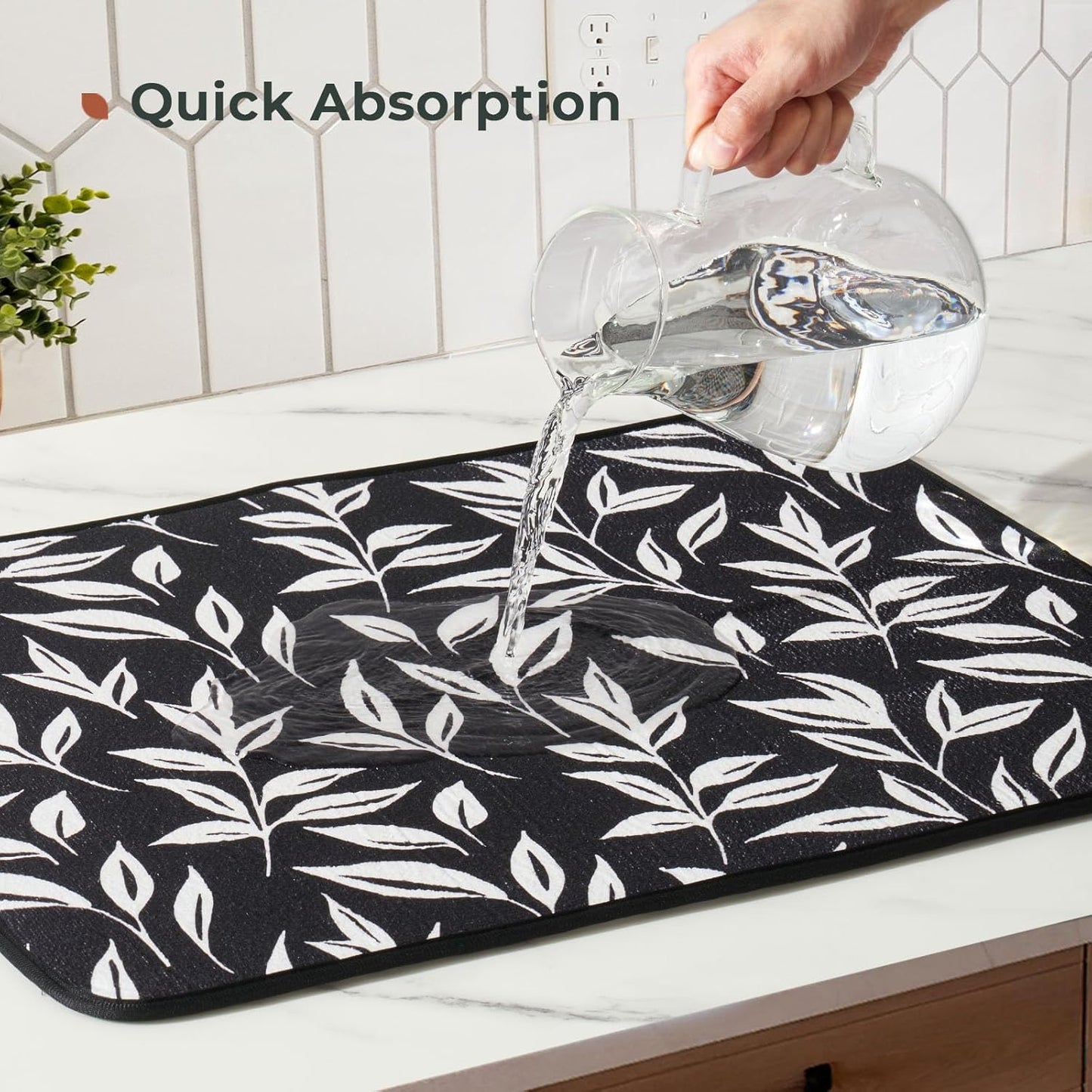 FRESHMINT Printed Dish Drying Mats for Kitchen Counter 2 Pack Absorbent Reversible Drying Mats Microfiber Kitchen Countertop Protector Dishes Drying Pad Extra Large 18"x16" Dish Mat