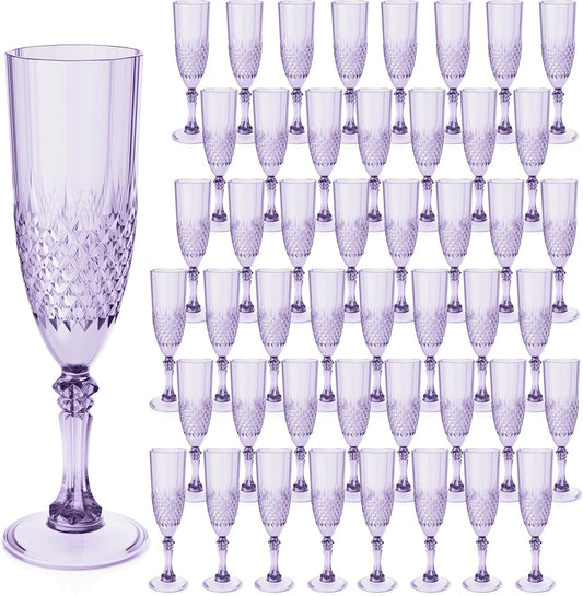 Plastic Champagne Flutes, 48PCS Purple Wine Glasses Goblets Reusable Champagne Flute for Weddings, Bachelor Parties, Toasting, and Events(48,Purple)